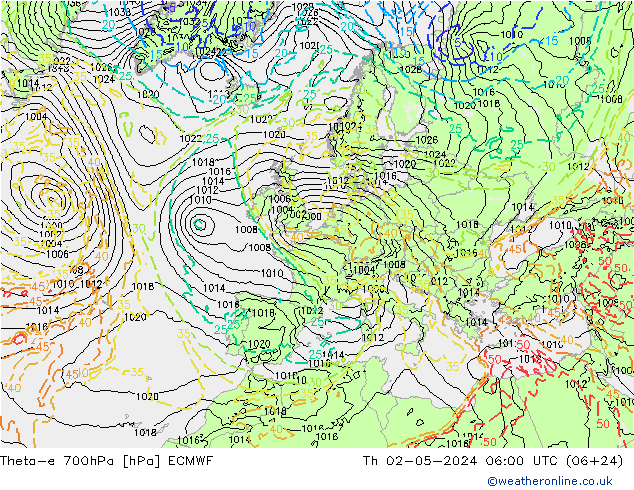 Theta-e 700hPa ECMWF jeu 02.05.2024 06 UTC