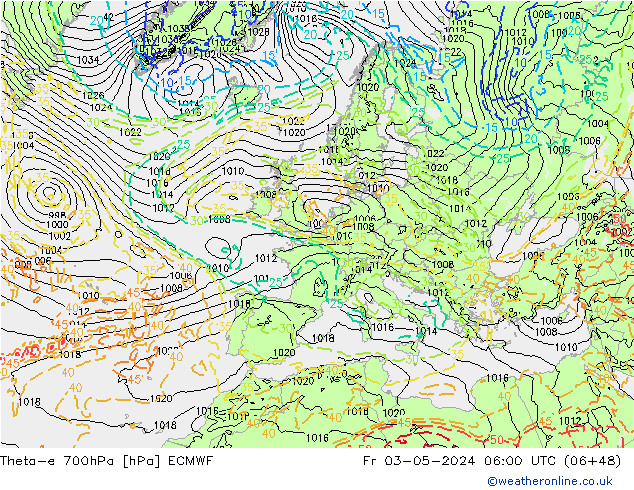 Theta-e 700hPa ECMWF Fr 03.05.2024 06 UTC