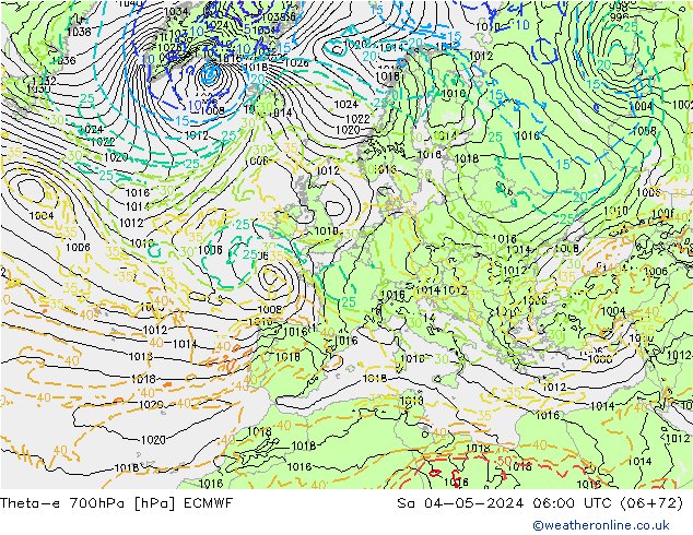 Theta-e 700hPa ECMWF Sa 04.05.2024 06 UTC