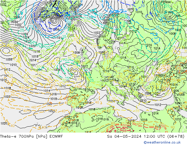 Theta-e 700hPa ECMWF sab 04.05.2024 12 UTC