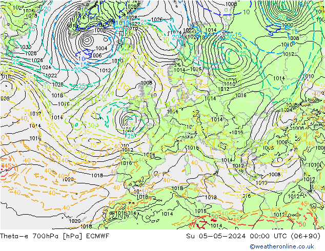 Theta-e 700hPa ECMWF Paz 05.05.2024 00 UTC