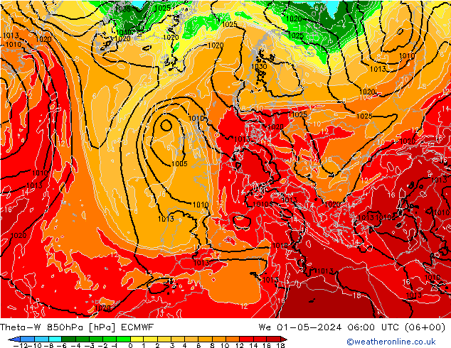 Theta-W 850hPa ECMWF Mi 01.05.2024 06 UTC