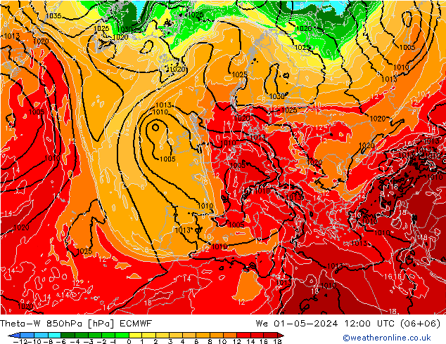 Theta-W 850hPa ECMWF Mi 01.05.2024 12 UTC