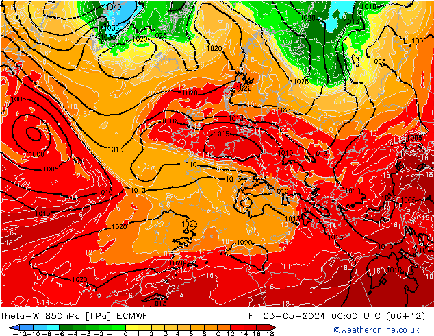 Theta-W 850hPa ECMWF Fr 03.05.2024 00 UTC