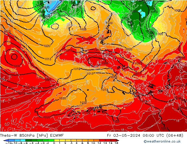 Theta-W 850hPa ECMWF pt. 03.05.2024 06 UTC