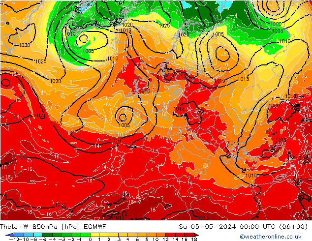 Theta-W 850hPa ECMWF Paz 05.05.2024 00 UTC