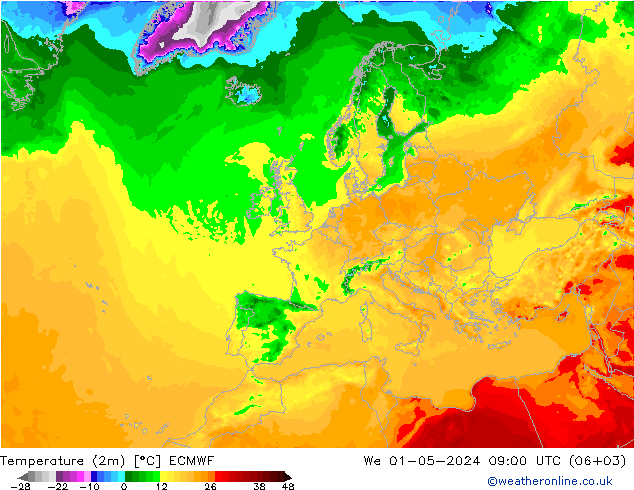 mapa temperatury (2m) ECMWF śro. 01.05.2024 09 UTC