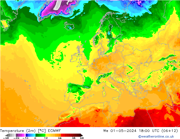 Temperaturkarte (2m) ECMWF Mi 01.05.2024 18 UTC