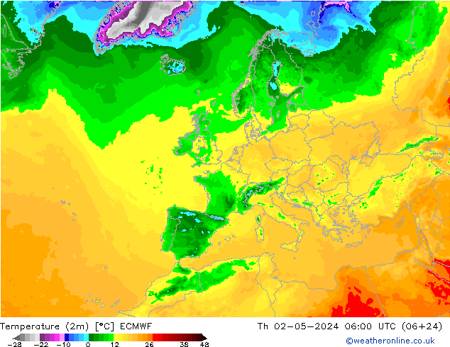 Temperature (2m) ECMWF Th 02.05.2024 06 UTC