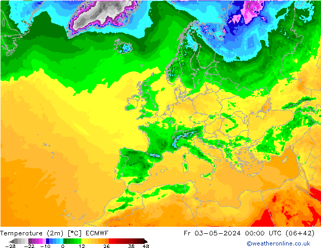 Temperaturkarte (2m) ECMWF Fr 03.05.2024 00 UTC