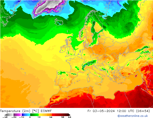 Temperaturkarte (2m) ECMWF Fr 03.05.2024 12 UTC