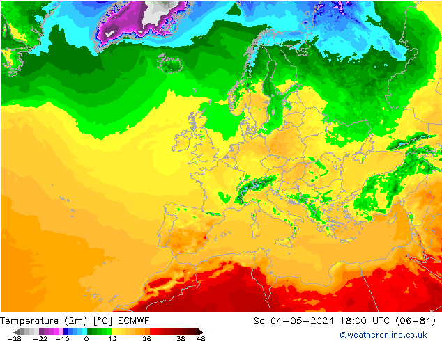 Temperaturkarte (2m) ECMWF Sa 04.05.2024 18 UTC