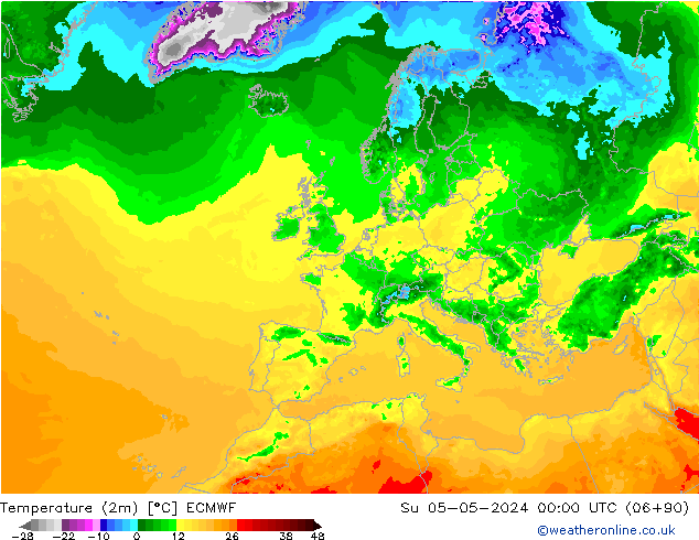 Temperaturkarte (2m) ECMWF So 05.05.2024 00 UTC