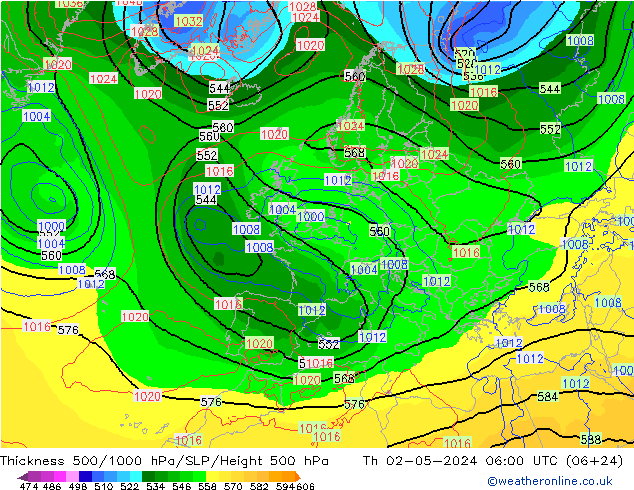 Thck 500-1000hPa ECMWF Th 02.05.2024 06 UTC