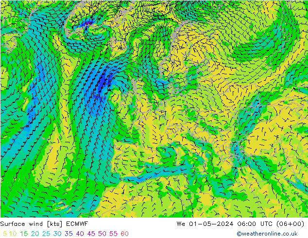 Bodenwind ECMWF Mi 01.05.2024 06 UTC