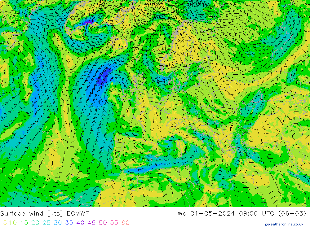 Bodenwind ECMWF Mi 01.05.2024 09 UTC