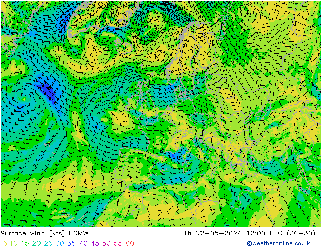 ветер 10 m ECMWF чт 02.05.2024 12 UTC