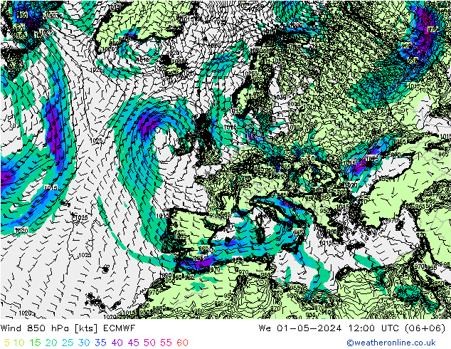 Wind 850 hPa ECMWF Mi 01.05.2024 12 UTC