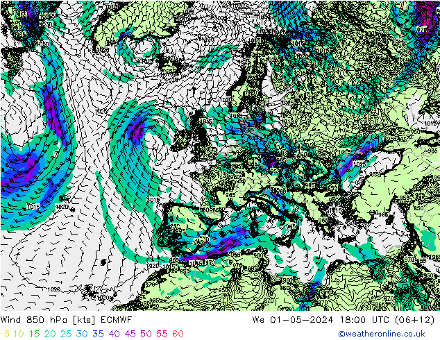 Wind 850 hPa ECMWF Mi 01.05.2024 18 UTC