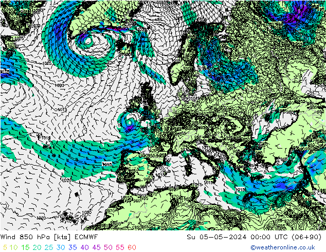 Viento 850 hPa ECMWF dom 05.05.2024 00 UTC