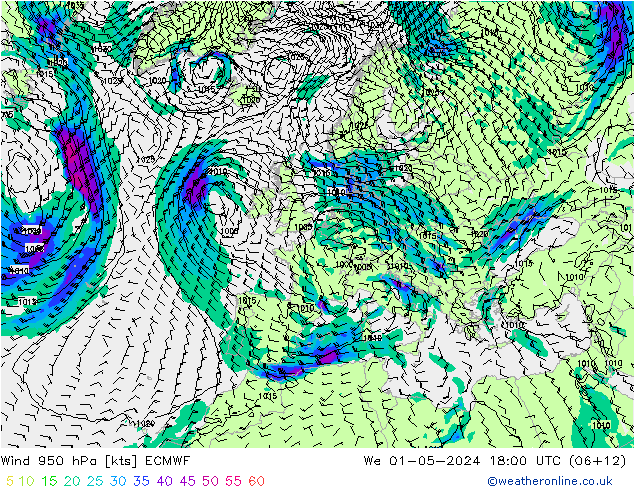 Wind 950 hPa ECMWF Mi 01.05.2024 18 UTC