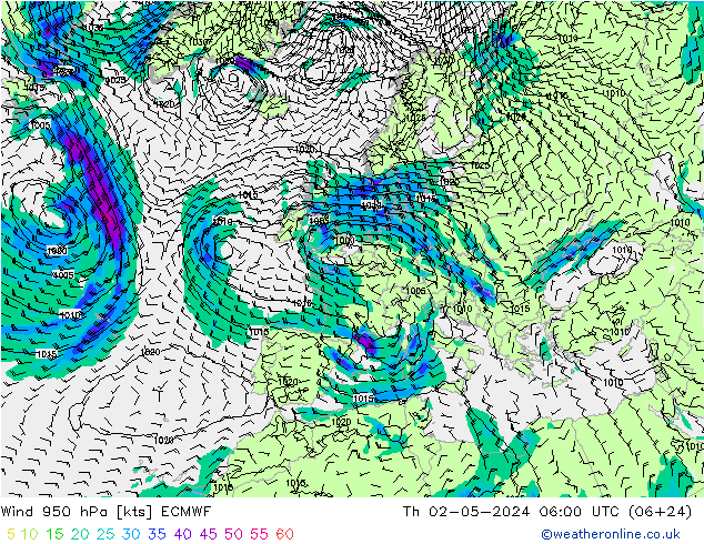 Wind 950 hPa ECMWF Do 02.05.2024 06 UTC