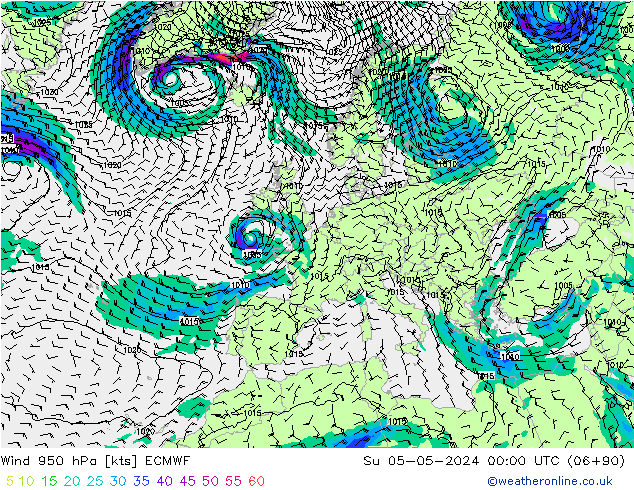 Rüzgar 950 hPa ECMWF Paz 05.05.2024 00 UTC