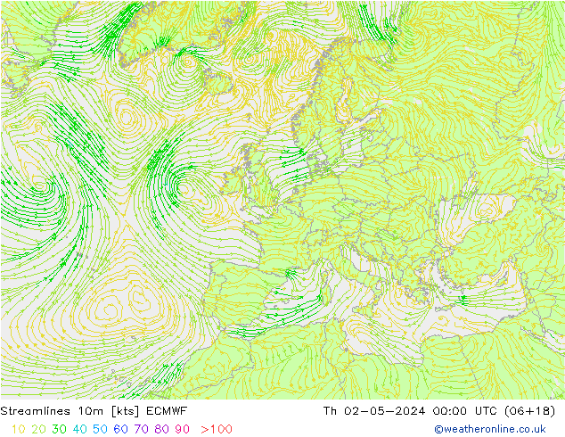 Linea di flusso 10m ECMWF gio 02.05.2024 00 UTC