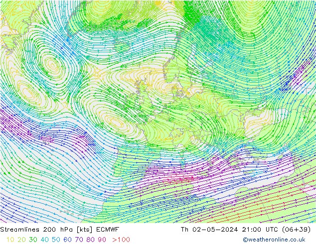 ветер 200 гПа ECMWF чт 02.05.2024 21 UTC