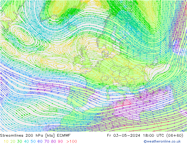 Streamlines 200 hPa ECMWF Fr 03.05.2024 18 UTC