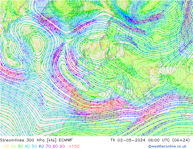 Stromlinien 300 hPa ECMWF Do 02.05.2024 06 UTC