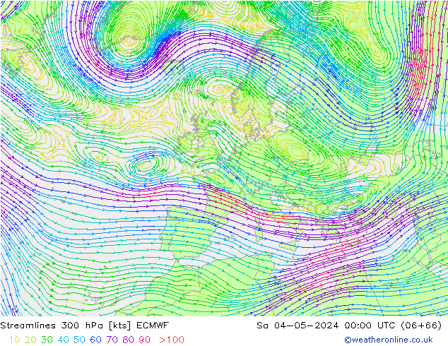 Streamlines 300 hPa ECMWF Sa 04.05.2024 00 UTC