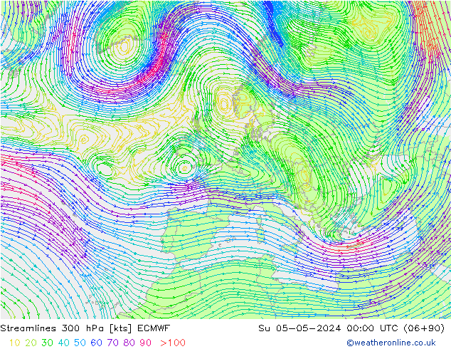 Streamlines 300 hPa ECMWF Su 05.05.2024 00 UTC