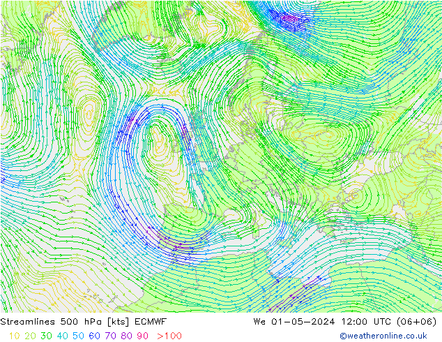 Rüzgar 500 hPa ECMWF Çar 01.05.2024 12 UTC