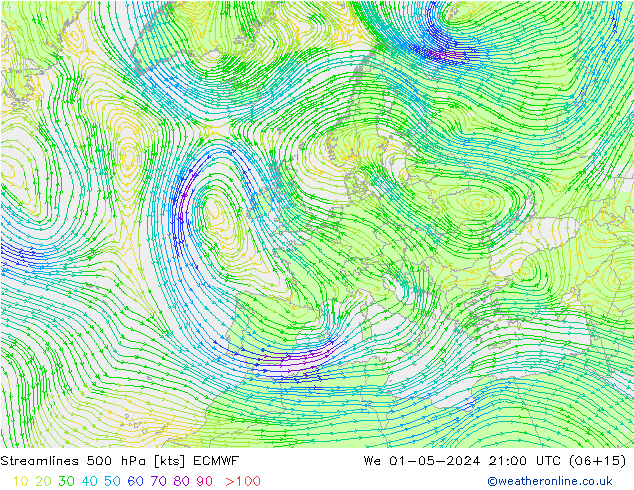 Streamlines 500 hPa ECMWF We 01.05.2024 21 UTC