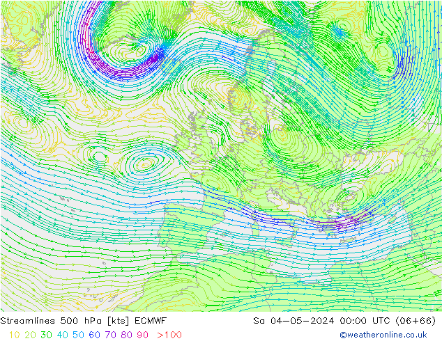 Streamlines 500 hPa ECMWF Sa 04.05.2024 00 UTC