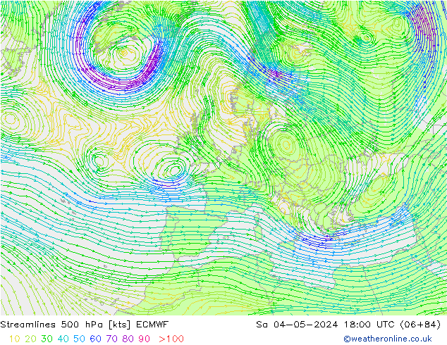 Streamlines 500 hPa ECMWF Sa 04.05.2024 18 UTC