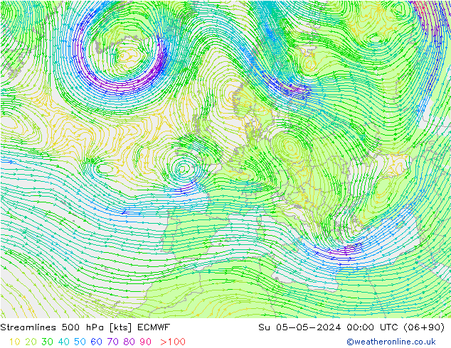 Stromlinien 500 hPa ECMWF So 05.05.2024 00 UTC