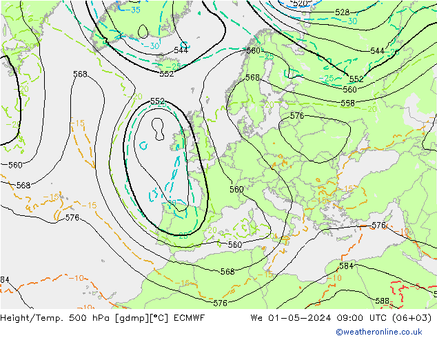 Height/Temp. 500 hPa ECMWF  01.05.2024 09 UTC