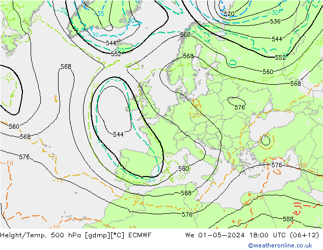 Z500/Rain (+SLP)/Z850 ECMWF śro. 01.05.2024 18 UTC