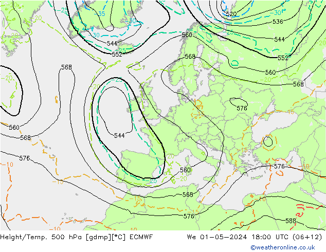 Height/Temp. 500 hPa ECMWF We 01.05.2024 18 UTC