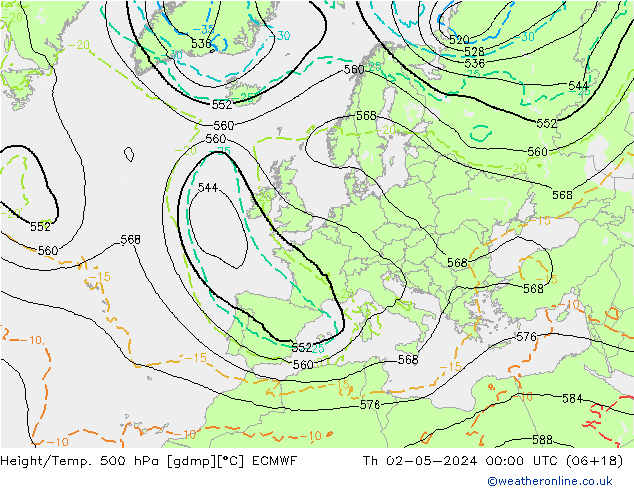 Z500/Rain (+SLP)/Z850 ECMWF Do 02.05.2024 00 UTC