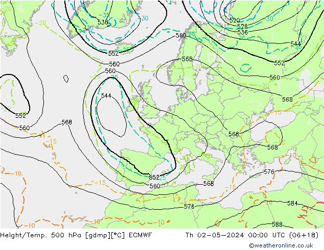 Z500/Rain (+SLP)/Z850 ECMWF Th 02.05.2024 00 UTC