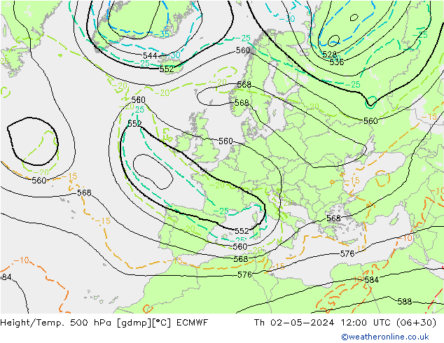 Z500/Rain (+SLP)/Z850 ECMWF jeu 02.05.2024 12 UTC