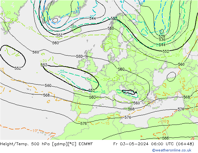 Z500/Regen(+SLP)/Z850 ECMWF vr 03.05.2024 06 UTC