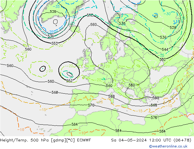 Z500/Regen(+SLP)/Z850 ECMWF za 04.05.2024 12 UTC