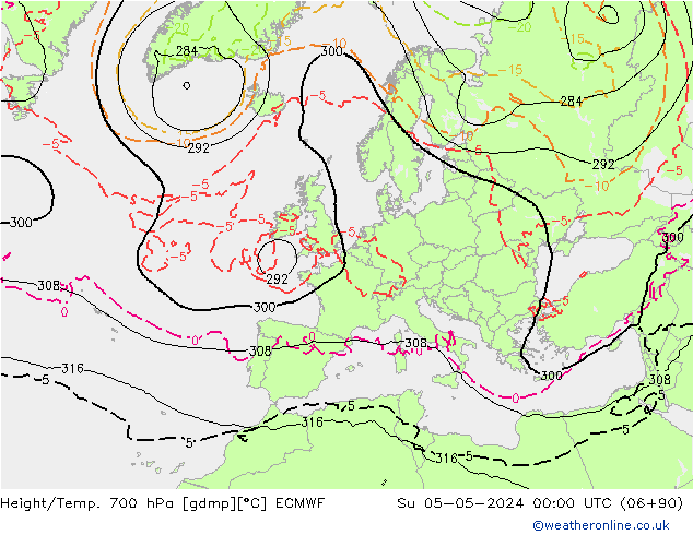 Height/Temp. 700 hPa ECMWF Su 05.05.2024 00 UTC