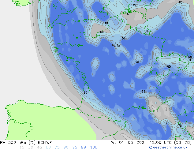 RH 300 hPa ECMWF Mi 01.05.2024 12 UTC