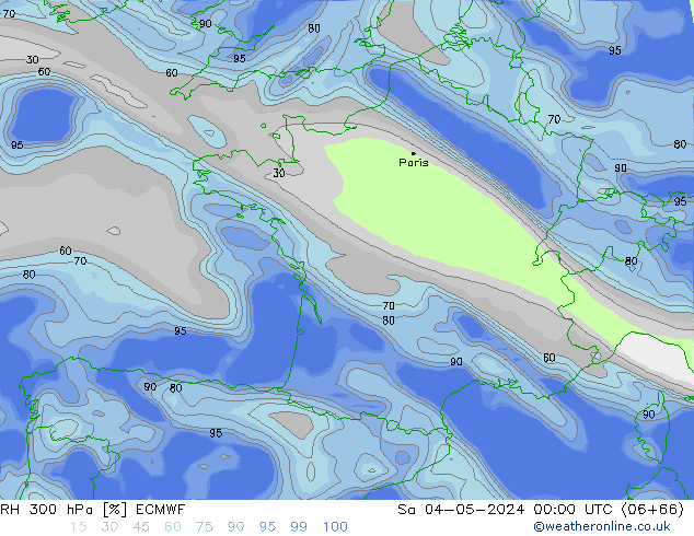 RH 300 hPa ECMWF Sa 04.05.2024 00 UTC