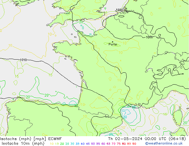 Isotachs (mph) ECMWF  02.05.2024 00 UTC